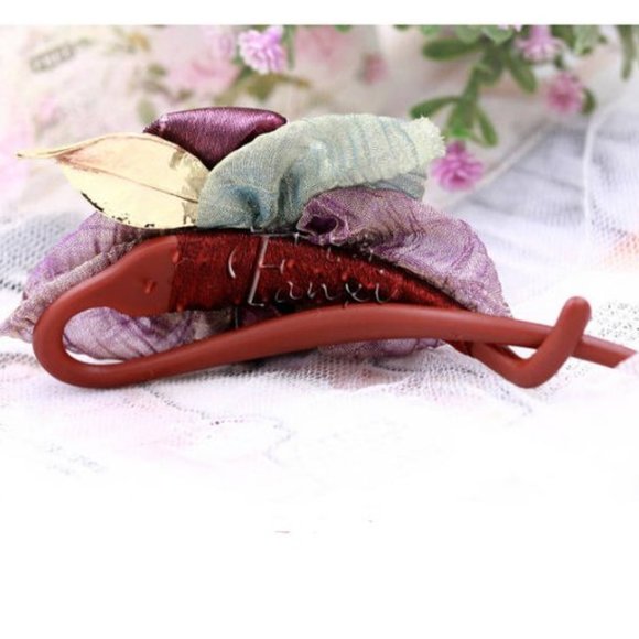 Handmade Purple Rose Flower Banana Hair Barrettes - Picture 2 of 5